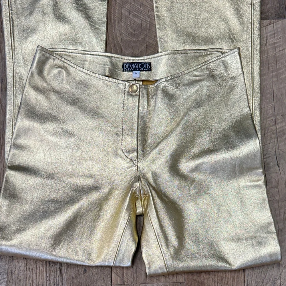 Lamb Leather Gold Flare Pants - Picture 1 of 13